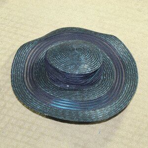 Da-Me Italian Made Natural Straw Navy Blue Wide Brim Sun Hat